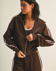 Side Stripe Cropped Zip Up Hoodie