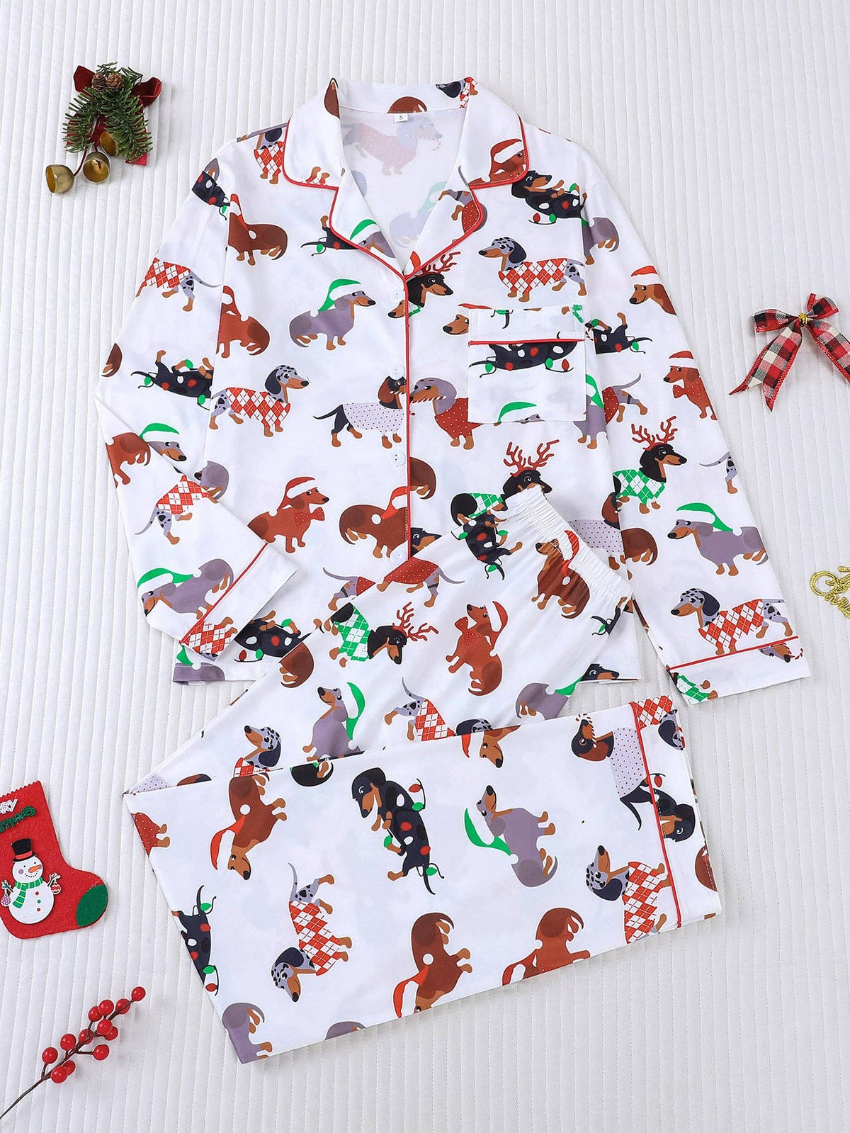 Merry Dachshund Women's Long Sleeve Pajama Set