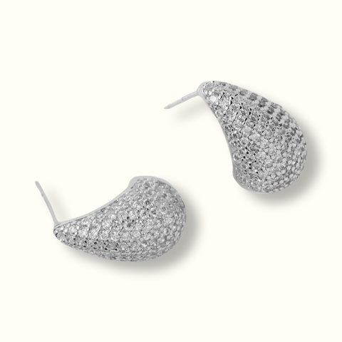 Pave Teardrop Hoops-Silver