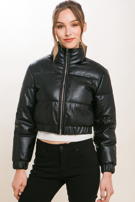 Suzy Faux Leather Puffer Jacket