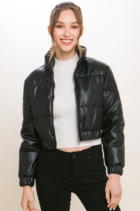 Suzy Faux Leather Puffer Jacket