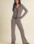 Striped Relaxed Zip Up Knit Sweater Hoodie