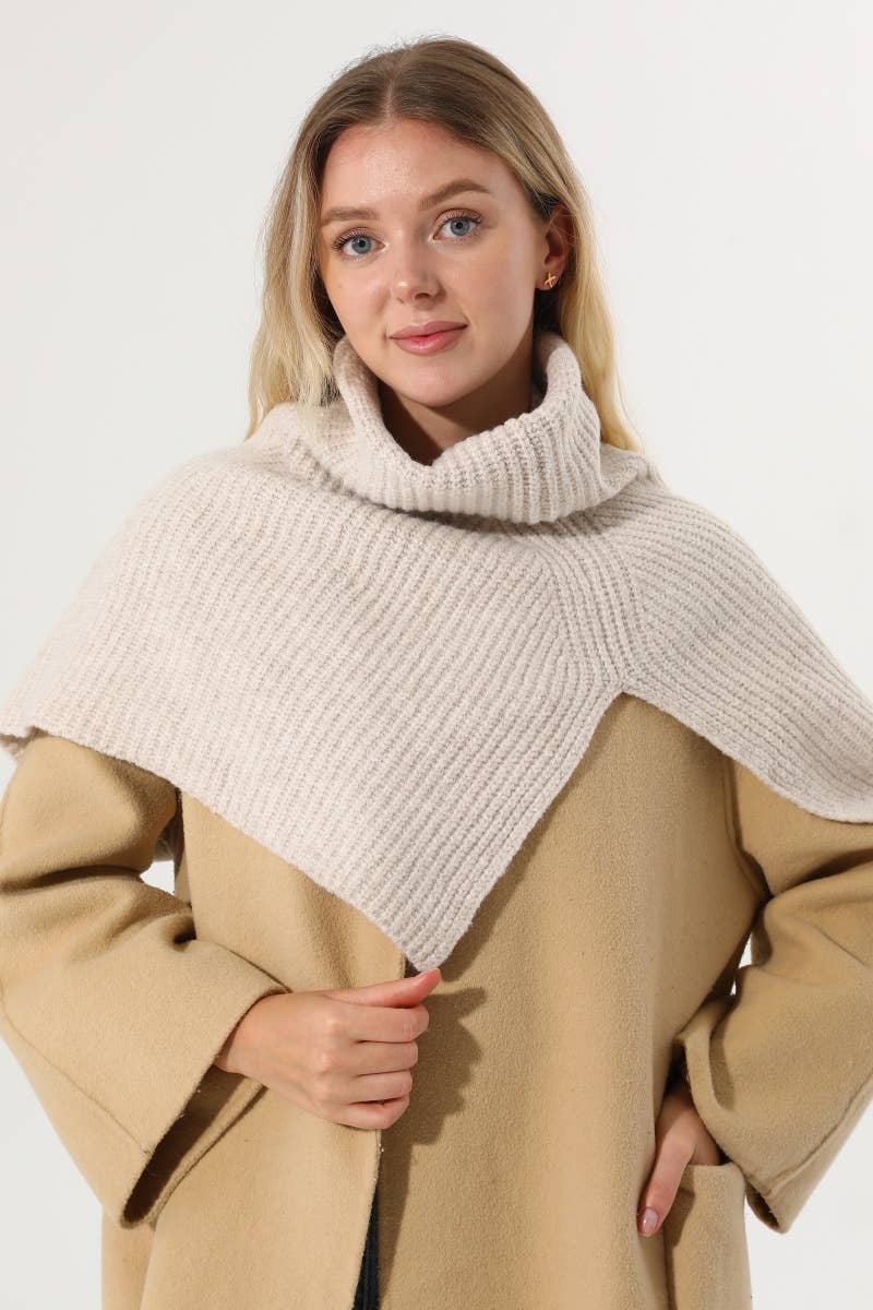 Ribbed Knit Turtleneck Shoulder Wrap Neck Warmer