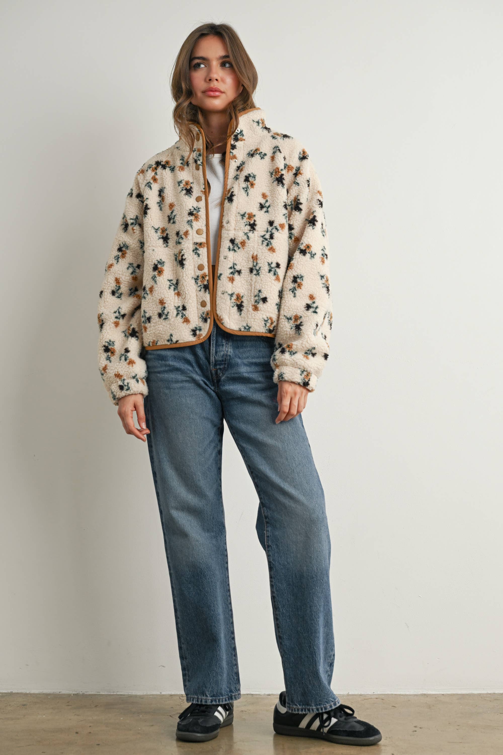 Titi Floral Print Fluffy Fleece Jacket