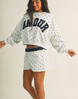 Amour Polka Dot Print Crewneck Crop Sweatshirt