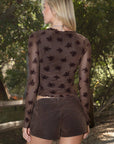 Viviana Floral Flocked Mesh Long Sleeve Top