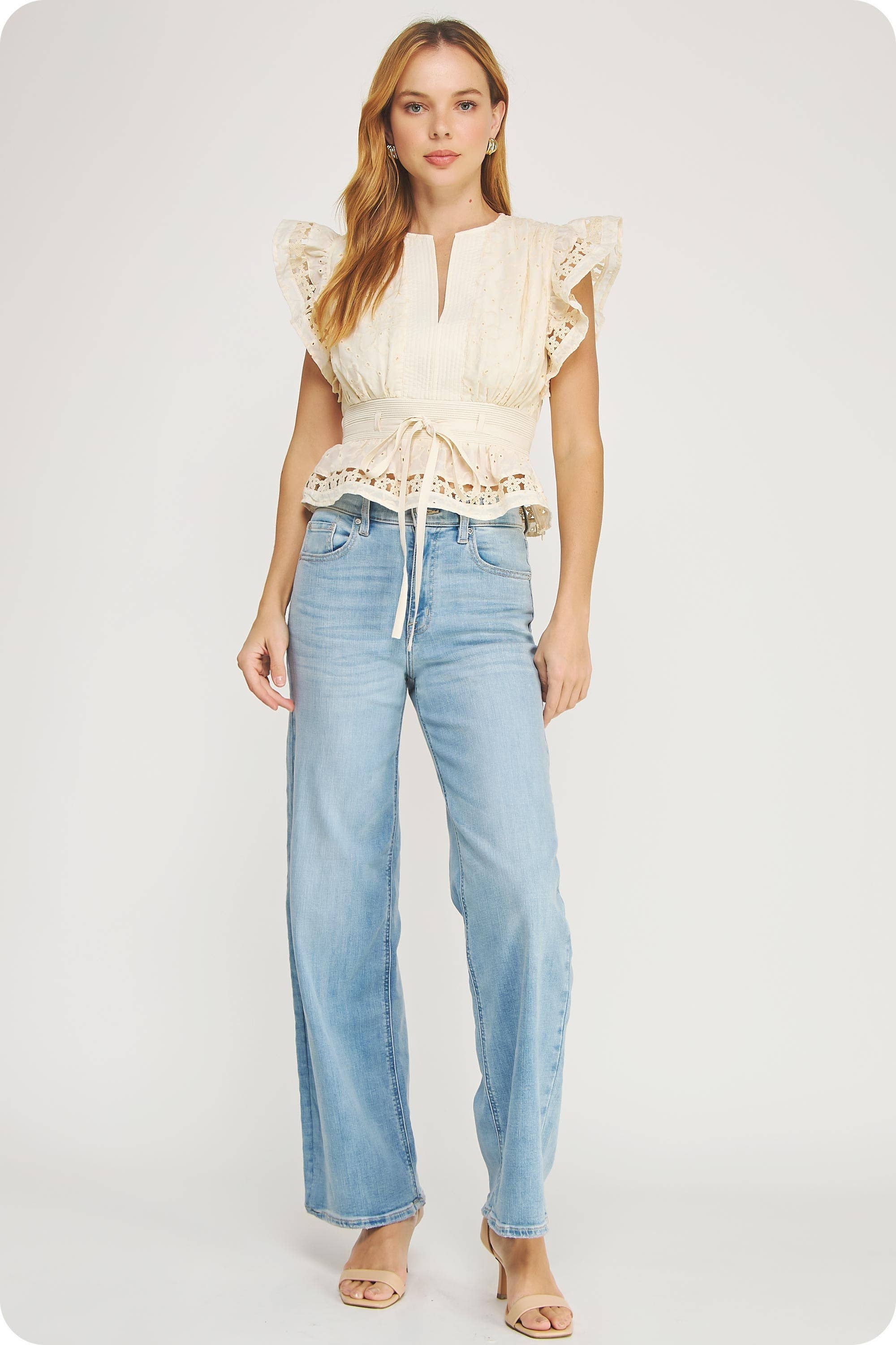 Noemi Eyelet Trim Peplum Top