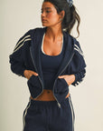 Side Stripe Cropped Zip Up Hoodie