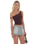Lucy in the Sky Off Shoulder Twist Top in Wine