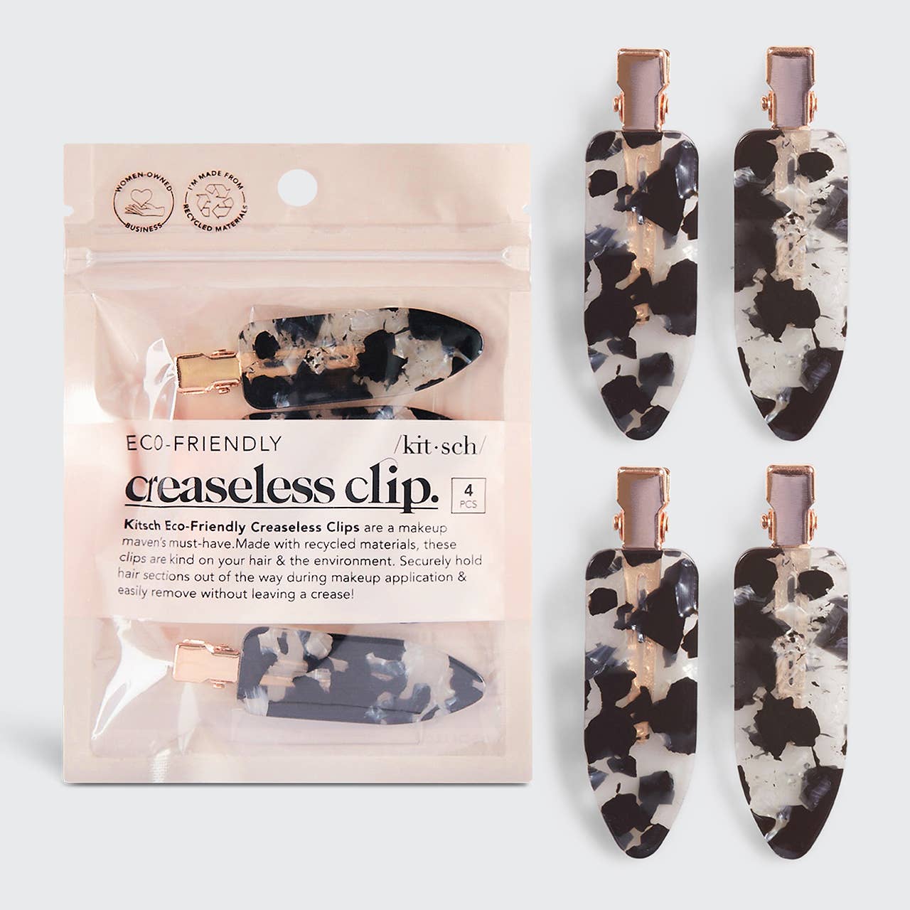 Eco-Friendly Creaseless Clips 4pc Set - Black Terrazzo - sanitystyle
