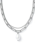 Renee Double Chain Pearl Choker Necklace - Silver