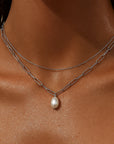 Renee Double Chain Pearl Choker Necklace - Silver