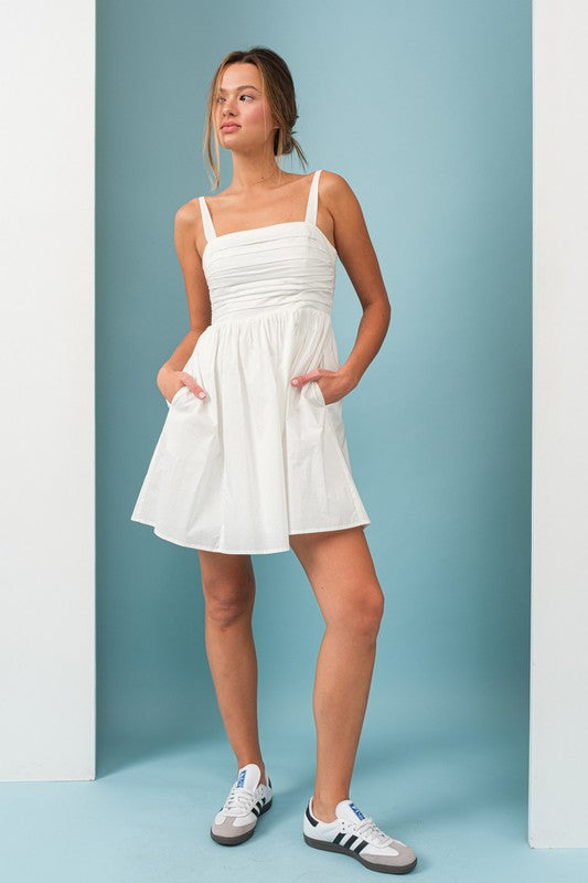 Nova Poplin Pleated Mini Dress