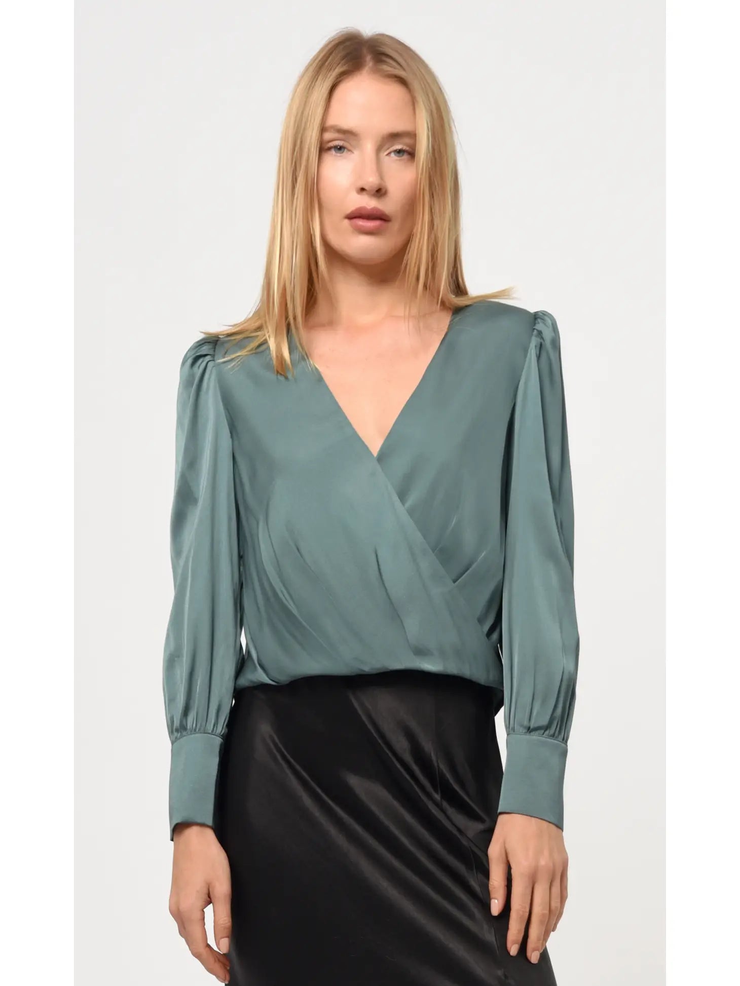 Lourdes Wrap Front Cuffed Blouse