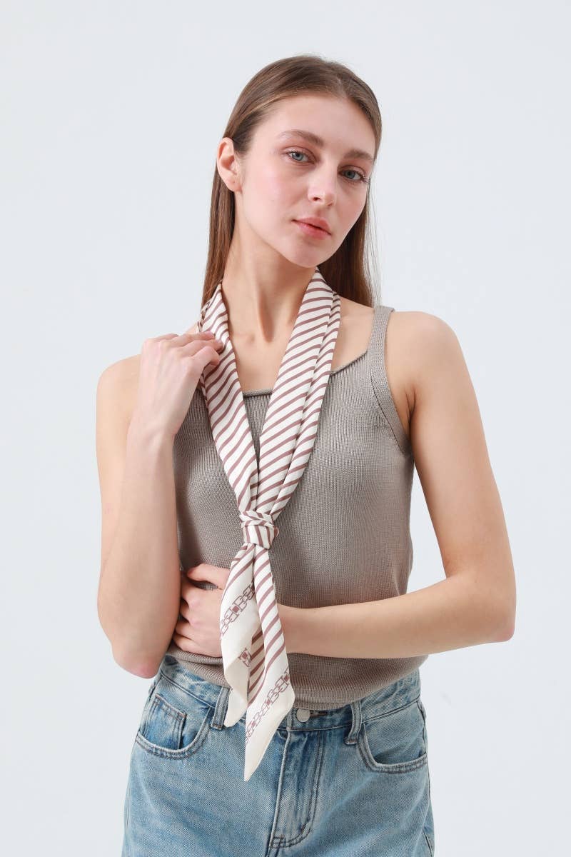 Striped Satin Silky Skinny Scarf