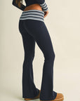 Striped Foldover Flare Knit Sweater Pants
