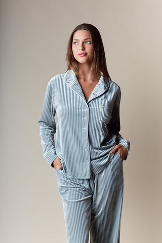 Corin Stripe Velvet Pajama Set