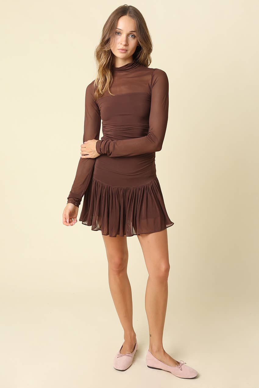 Nia Ruched Drop Waist Mesh Dress