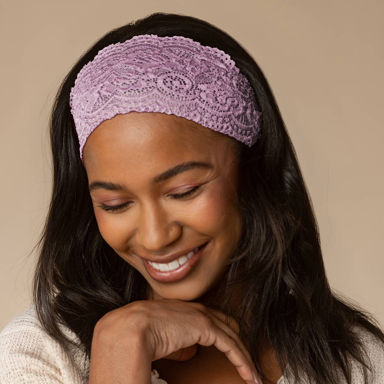 Wide Lace Elastic Headbands 2pc Set - Cherry Lacquer &amp; Dusty Pink