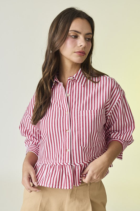 Violet Sleeve Peplum Button Down Top