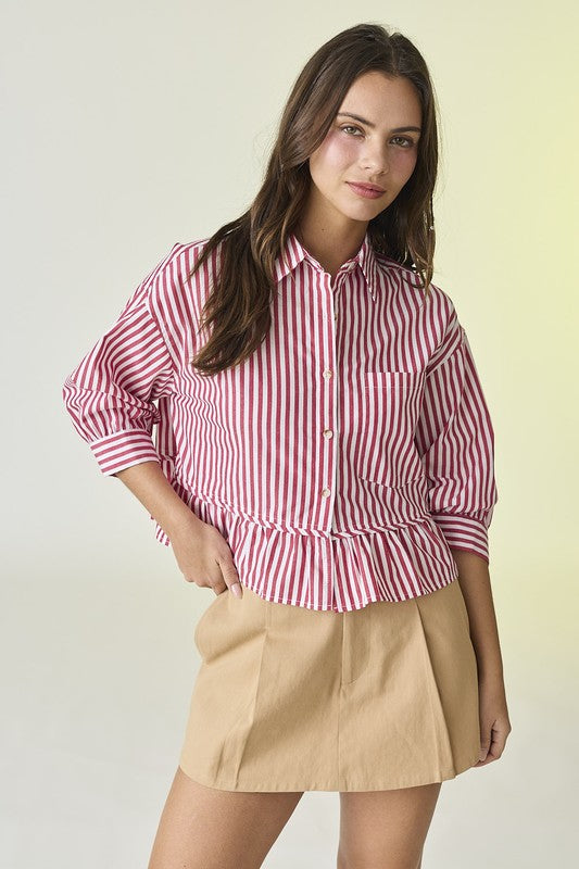 Violet Sleeve Peplum Button Down Top