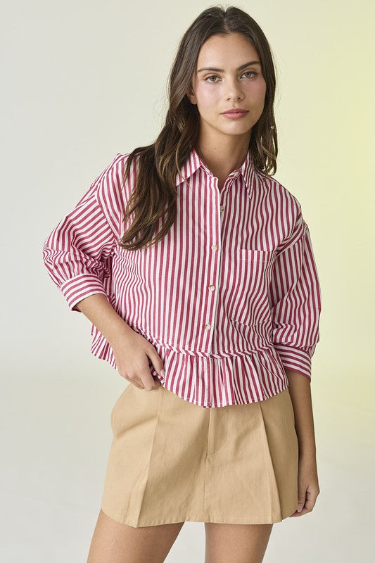 Violet Sleeve Peplum Button Down Top
