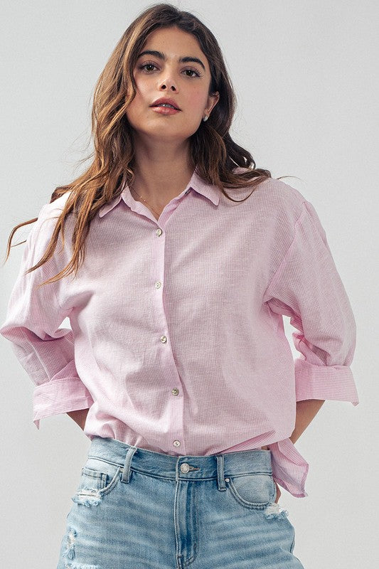 Work to Play Pinstriped Button Up Shirt