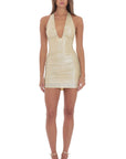 Lucy in the Sky Plunge Neck Dress in Gold