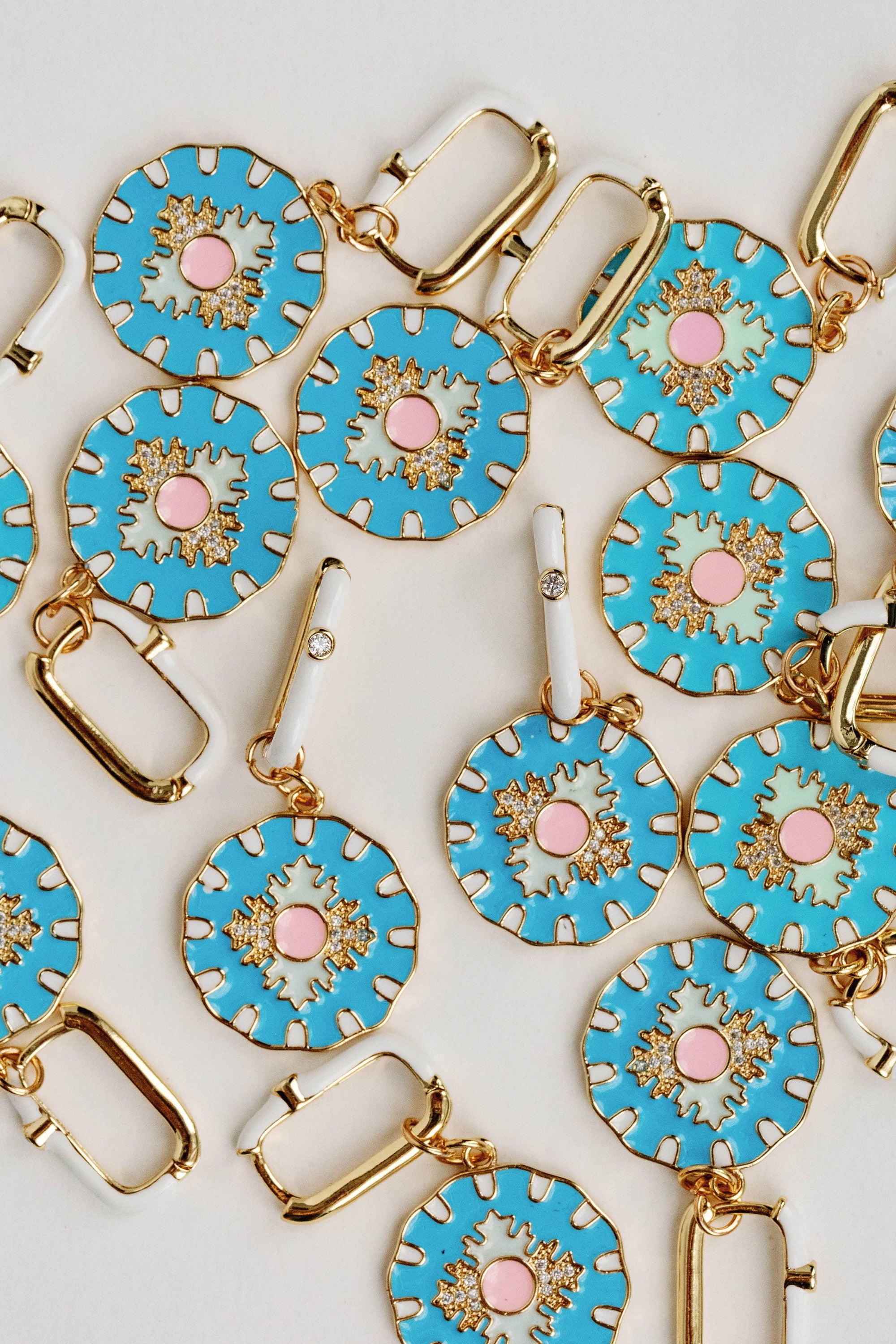 Blue Capri Tile Enamel Charm Statement Earrings