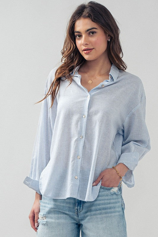 Work to Play Pinstriped Button Up Shirt