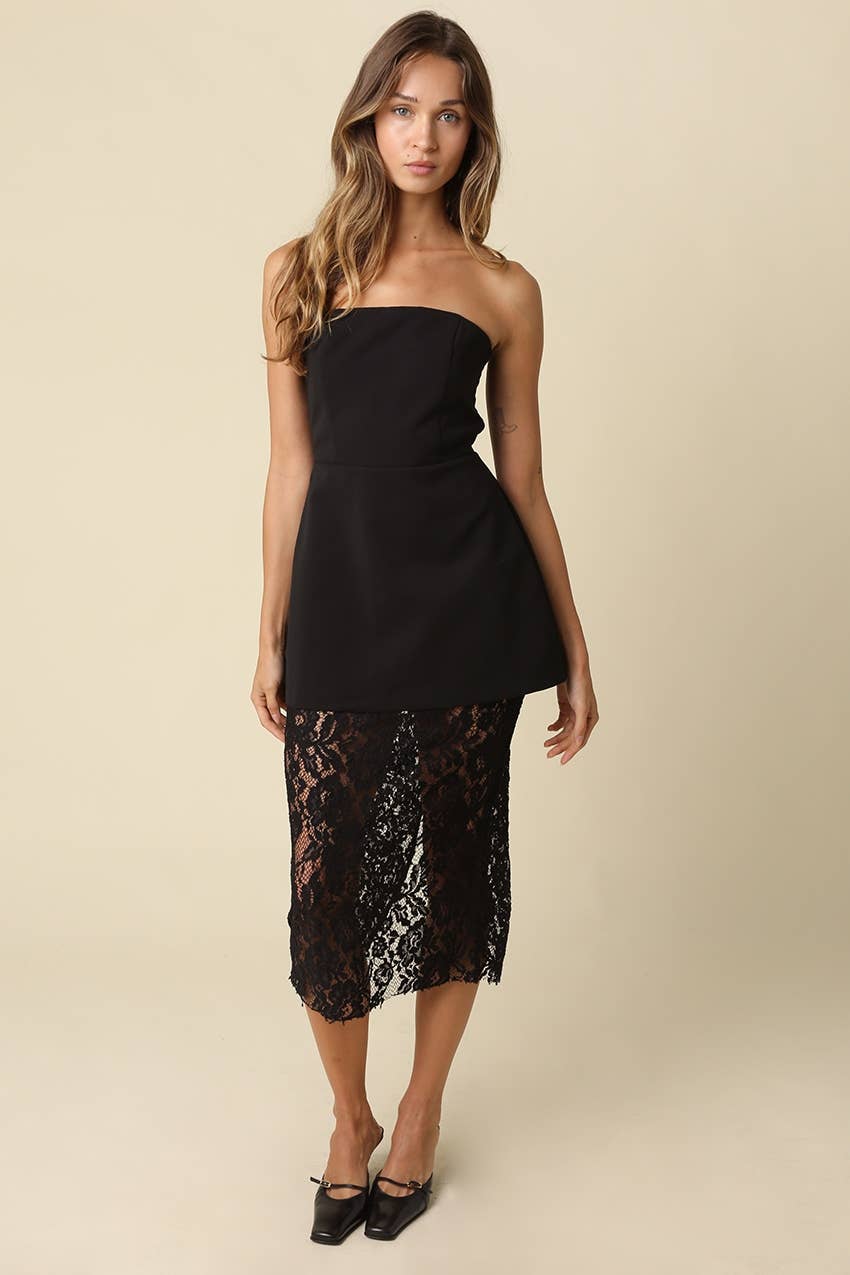 Jaya Strapless Lace Combo Midi Dress