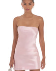 Lucy in the Sky Satin Pearl Open Back Dress in Pink