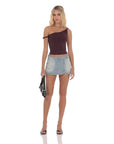 Lucy in the Sky Off Shoulder Twist Top in Wine