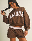 Amour Polka Dot Print Crewneck Crop Sweatshirt