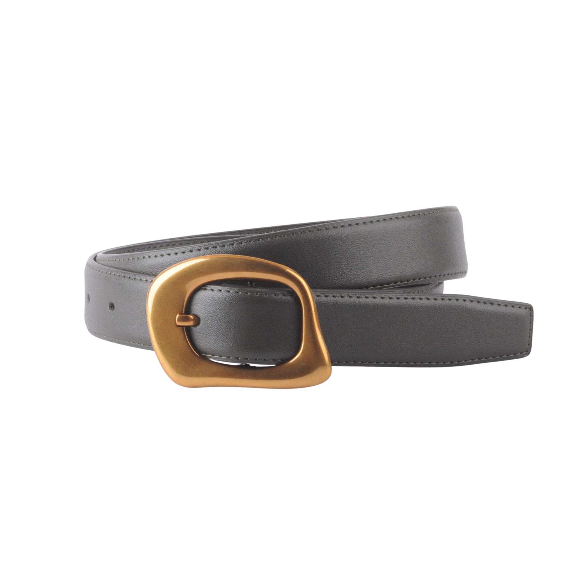 Stitched Clean Napa Leather Belt with Asymmetrical Buckle