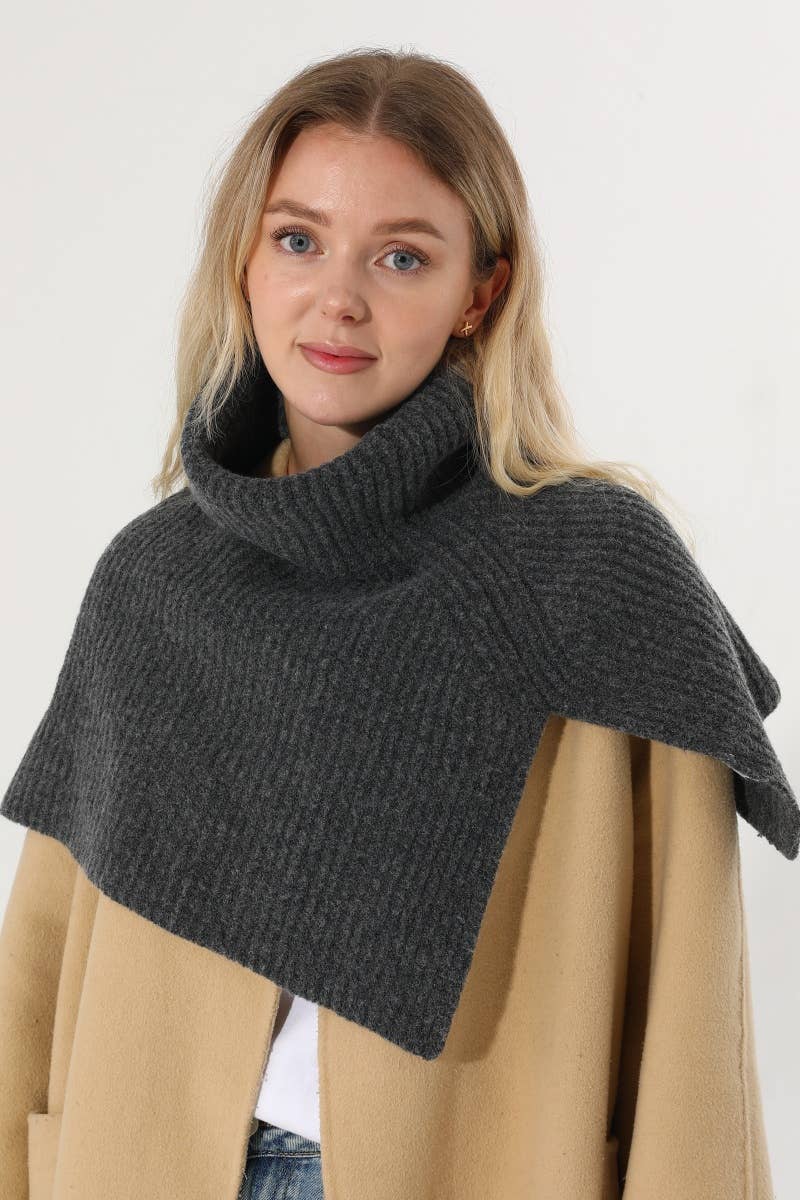 Ribbed Knit Turtleneck Shoulder Wrap Neck Warmer