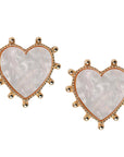 Gold Studded Pink Tortoise Valentines Heart Earrings