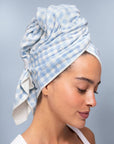 XL Hair Towel Wrap - Gingham Blue