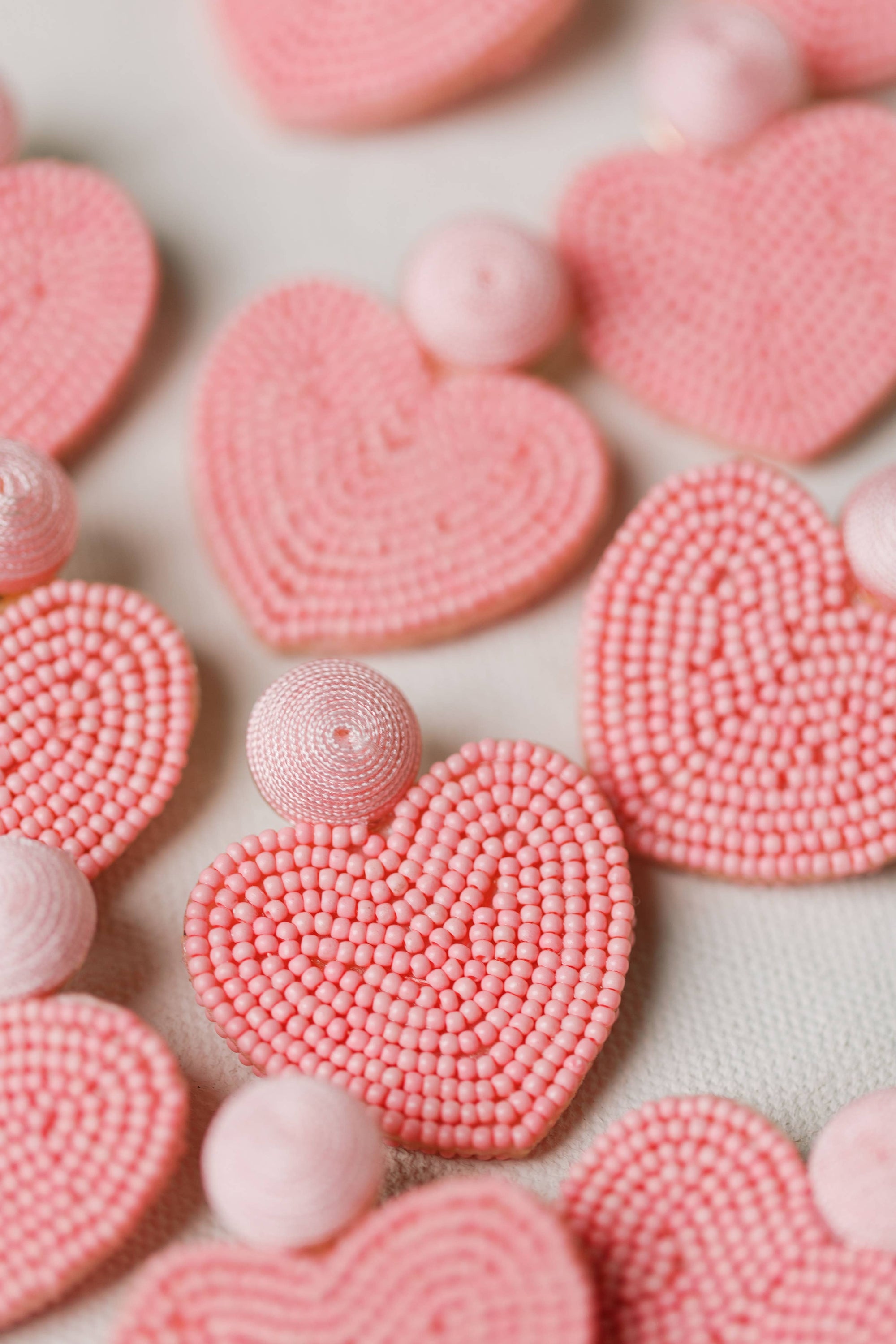 Pink Valentines Day Holiday Beaded Heart Statement Earrings