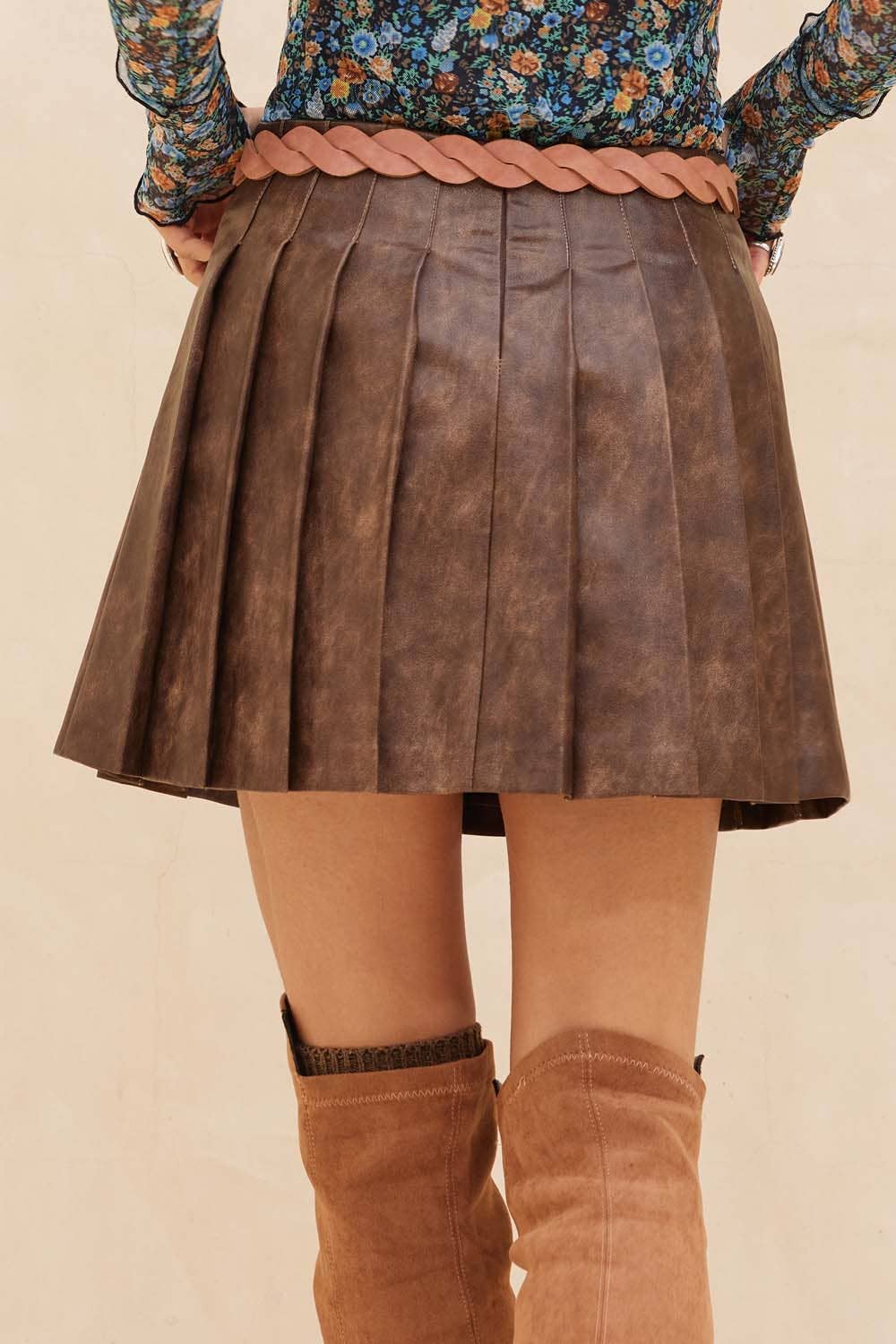 Mona Pleated Leather Skirt