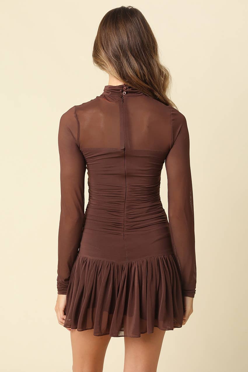 Nia Ruched Drop Waist Mesh Dress