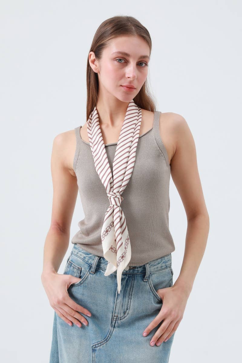 Striped Satin Silky Skinny Scarf