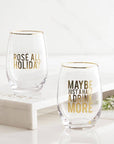 Stemless Wine Glass - Rose all Holiday