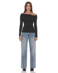 Twist Off Shoulder Jumper in Black