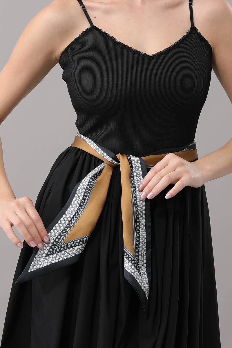 Vintage Geometric Border Pointed Satin Scarf For Women