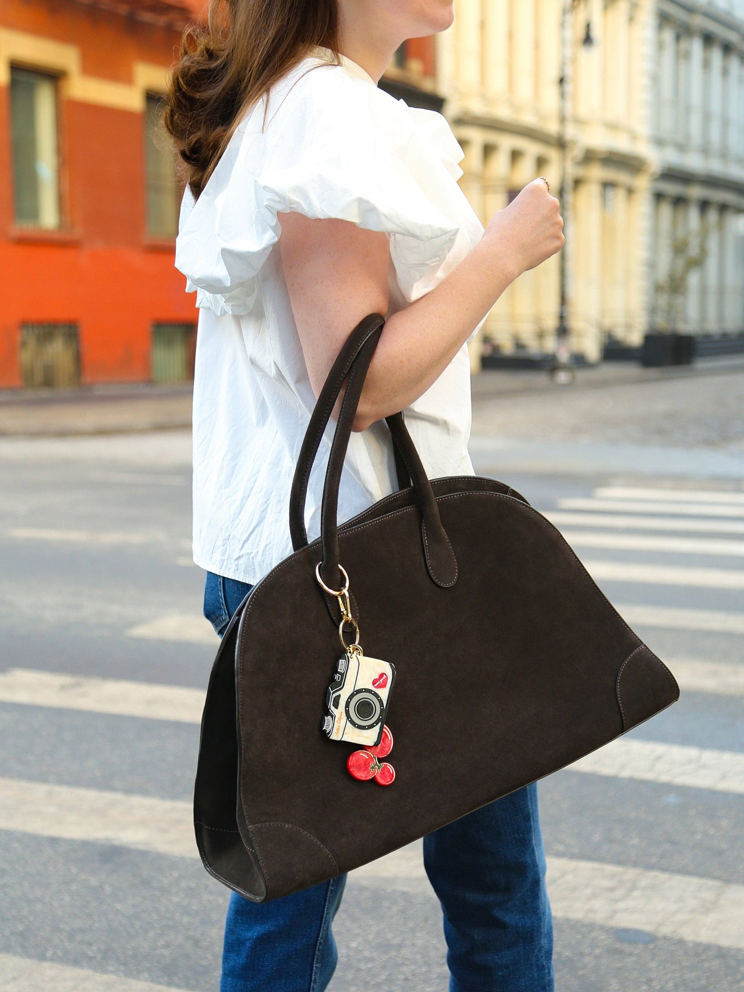 Hand-Painted NY Vintage Camera Bag Charm + Keychain | Eco-Friendly