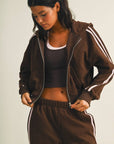 Side Stripe Cropped Zip Up Hoodie