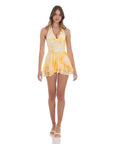 Lucy in The Sky Mesh Floral Halter Romper in Yellow