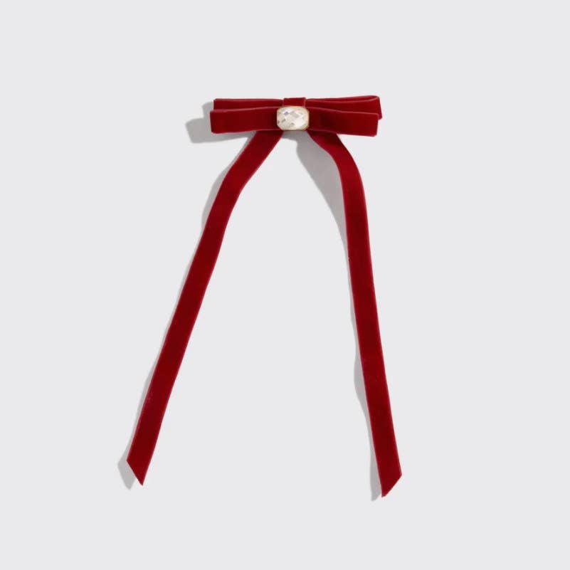 Velvet &amp; Gemstone Bow Hair Clip
