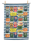 Sardine Tins on Stripes Kitchen Towel